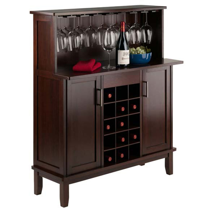 Winsome 40339 Beynac Wooden Bar & Wine Cabinet w/ 15 Bottle Storage, Cappuccino