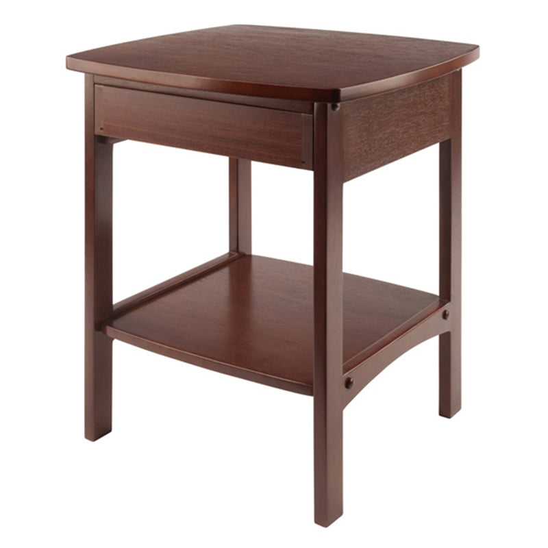 Winsome 22 Inch Tall Wood Claire Curved End Table Nightstand with Drawer, Walnut