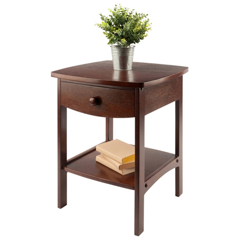 Winsome 22 Inch Tall Wood Claire Curved End Table Nightstand with Drawer, Walnut