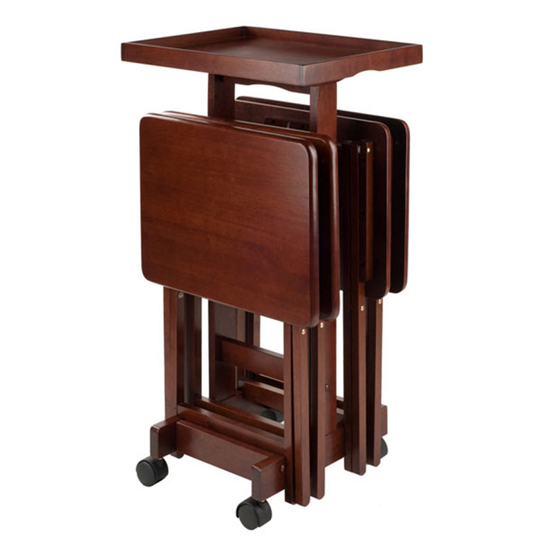 Winsome Isabelle 6 Piece Wood Snack Table Set with Mobile Storage Stand, Walnut
