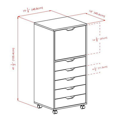 Winsome Halifax 5 Drawer Rolling Wood Storage and Organization Dresser, White