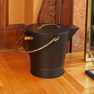 Minuteman International Powder Coated Steel Ash Bucket with Handle, Black/Brass