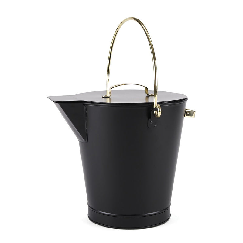 Minuteman International Powder Coated Steel Ash Bucket with Handle, Black/Brass