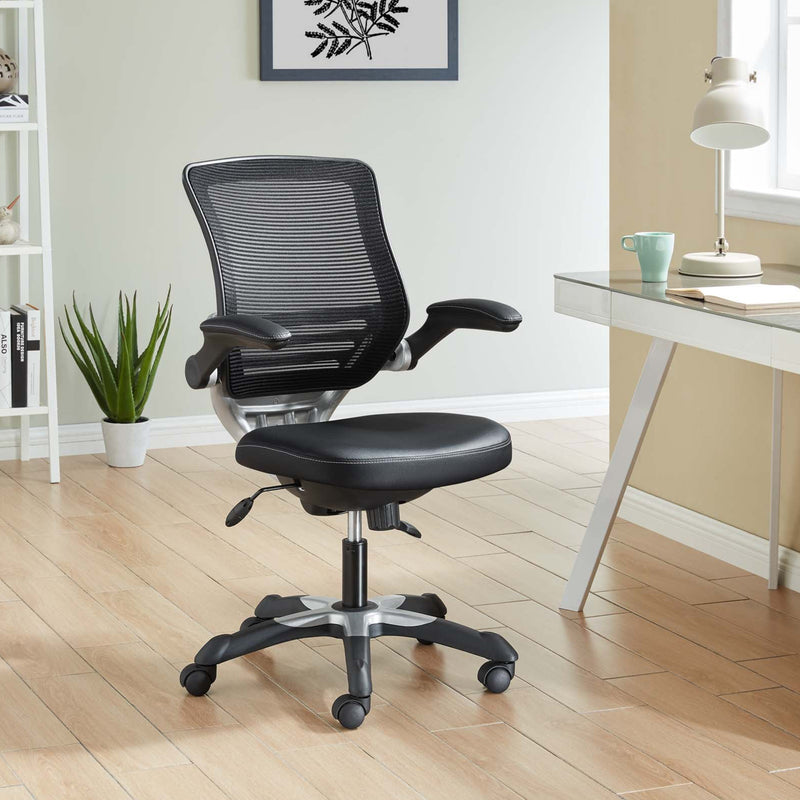 Modway Edge Vinyl Office Chair, Adjustable from 17.5 to 21 Inches High, Black