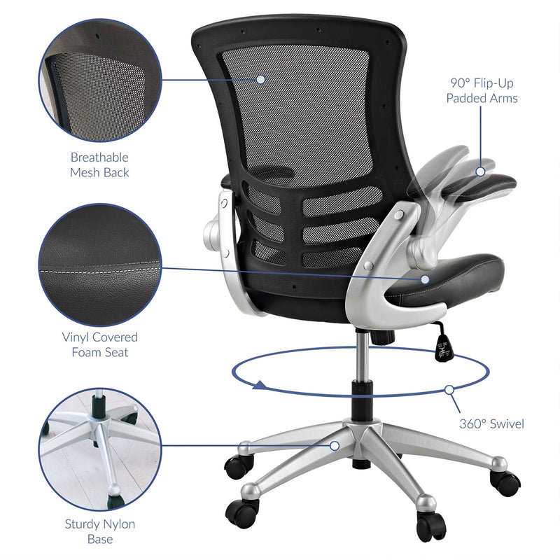 Modway Attainment Mesh Vinyl Office Chair, Adjusts 18-22 Inch, Black(Open Box)