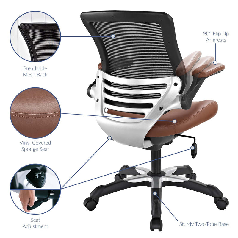 Modway Edge Vinyl Office Chair, Adjustable from 17.5 to 21 Inches High, Tan