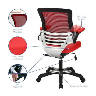 Modway Edge Vinyl Office Chair, Adjustable from 17.5 to 21 Inches High, Red