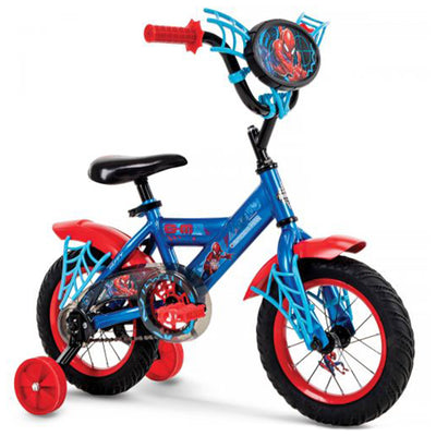 Huffy 12 Inch Marvel Spider-Man Little Kids First Bike w/ Training Wheels, Blue