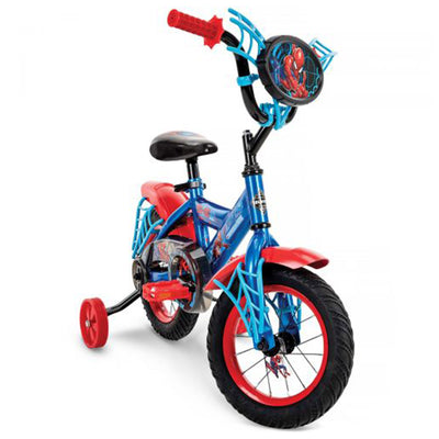 Huffy 12 Inch Marvel Spider-Man Little Kids First Bike w/ Training Wheels, Blue
