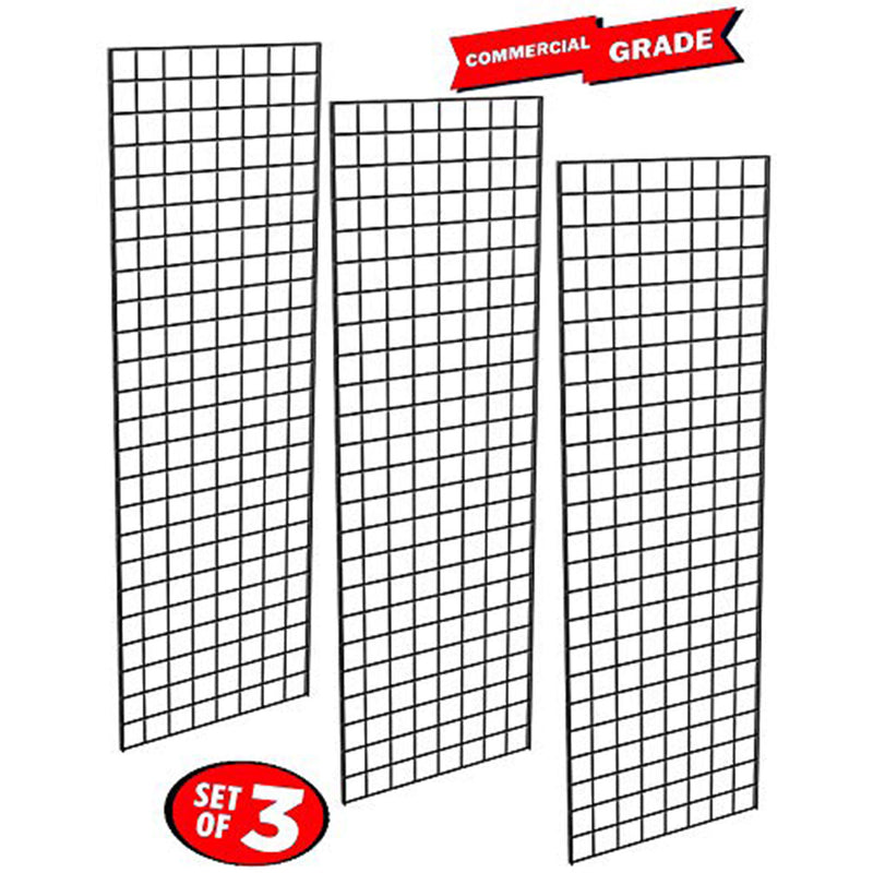 Only Garment Racks 72 x 24 Inch Commercial Grade Gridwall Panels, Black (3 Pack)