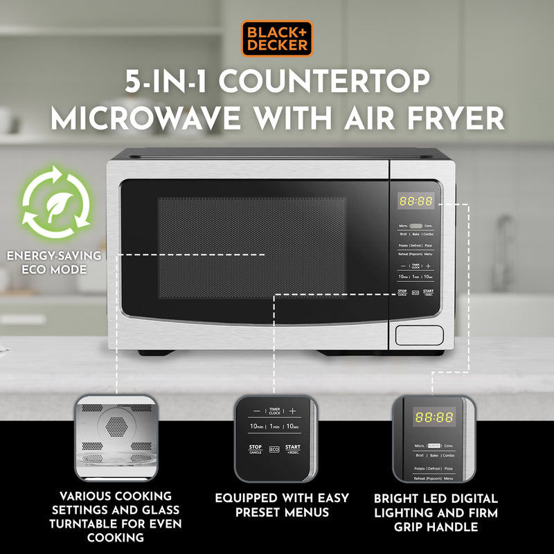 Black and Decker 5-In-1 Countertop Microwave with Air Fryer, Stainless Steel