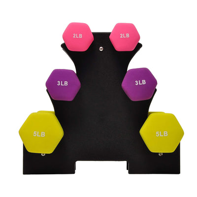 Sporzon! Neoprene Coated 3 Pairs Metal Handheld Dumbbell Weight Set w/ Stand