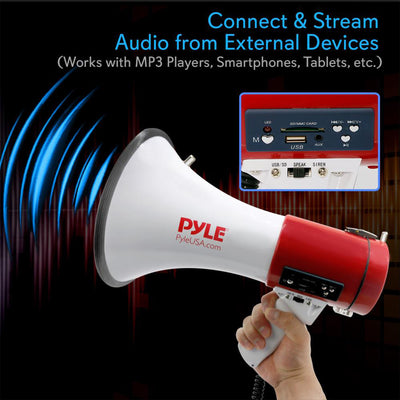 Pyle Megaphone 50 Watt Siren Bullhorn Speaker with Built In Rechargeable Battery