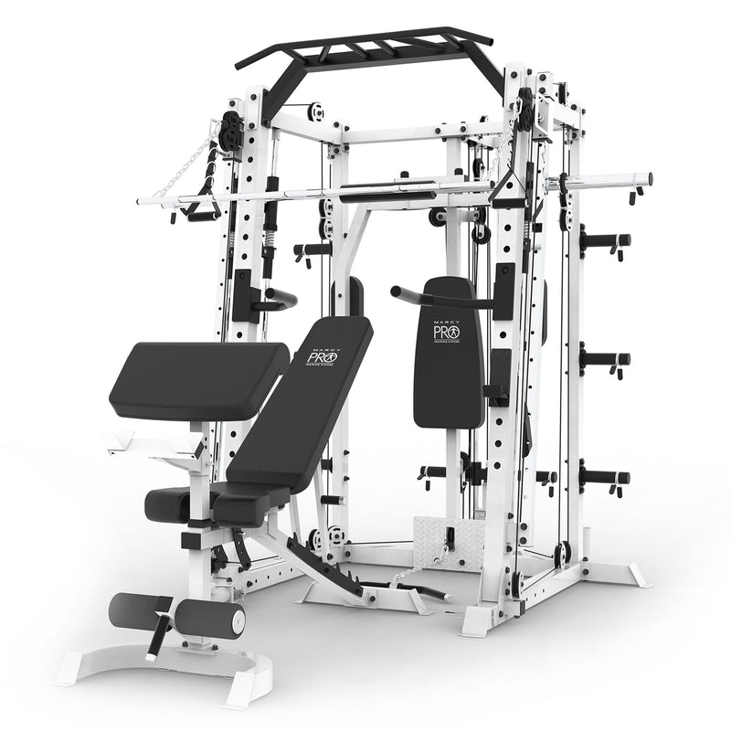 Marcy SM-7409 Smith Machine Cage Multi Purpose Home Gym Training System, White
