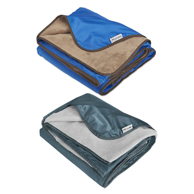 Lightspeed XL Plush Waterproof Outdoor Stadium Blankets w/ Bag, Blue & Gray