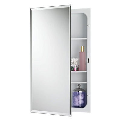 Jensen 16 Inch x 26 Inch Frameless Bevel Mirrored Recessed Wall Medicine Cabinet
