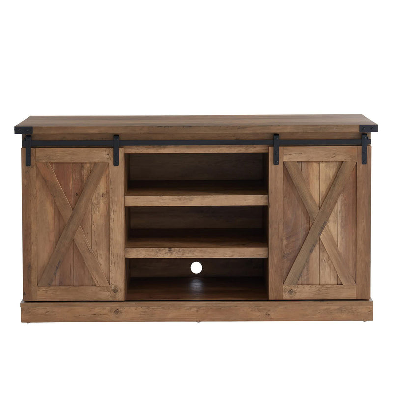 Rustic Farmhouse TV Stand Table with Sliding Barn Door, Rustic Oak (Open Box)