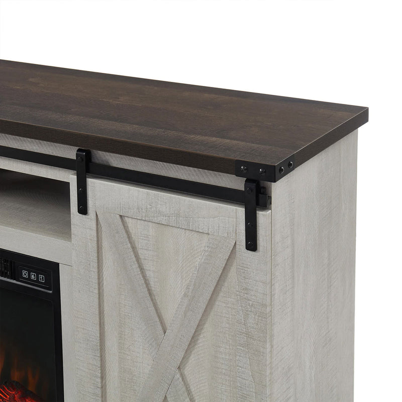 Edyo Living Electric Fireplace TV Stand Table with Sliding Barn Door, Gray Wash