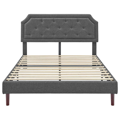 Upholstered Platform Bed with Button Tufted Headboard, Full, Dark Grey(Open Box)