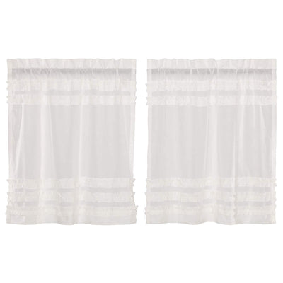 VHC Brands April & Olive Ruffled Cotton Petticoat Tier Curtains, White, 2 Panels