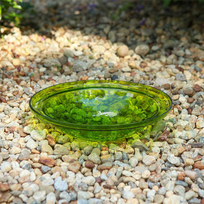 Achla Designs 12 Inch Crackle Glass Bowl and Birdbath Yard Decoration, Green