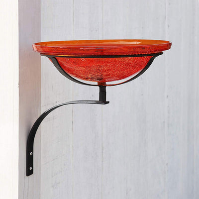 Achla Designs 12 Inch Wall Mount Crackle Glass Bowl & Birdbath, Mandarin Orange