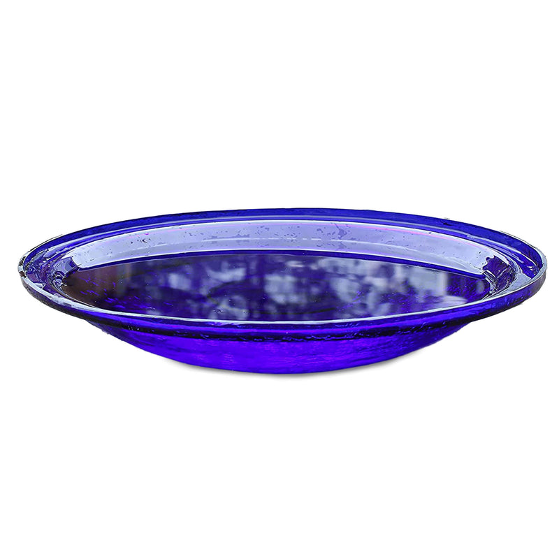 Achla Designs 14 Inch Crackle Glass Bowl and Birdbath Yard Decor, Cobalt Blue