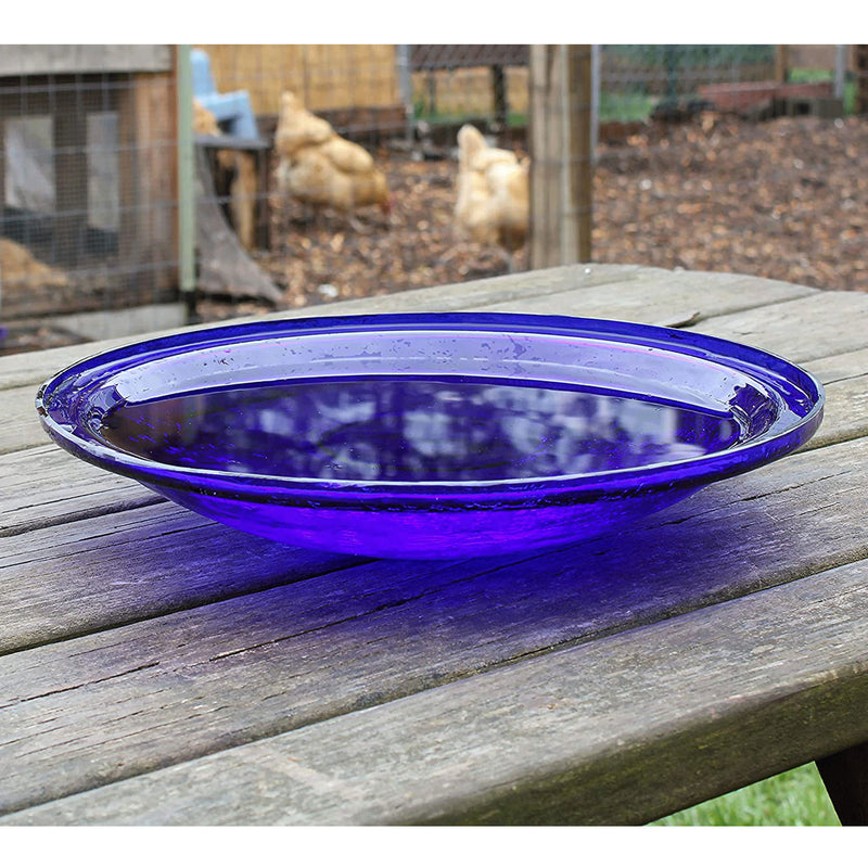 Achla Designs 14 Inch Crackle Glass Bowl and Birdbath Yard Decor, Cobalt Blue