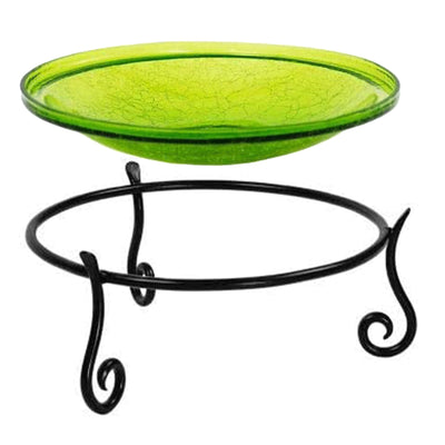 Achla Designs 14 Inch Crackle Glass Bowl and Birdbath Decoration w/ Stand, Green