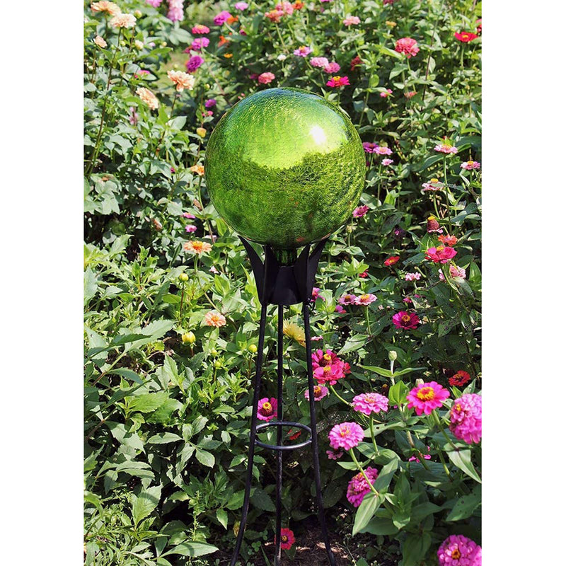 Achla Designs 12 Inch Glass Crackly Globe Sphere Garden Ornament, Fern Green