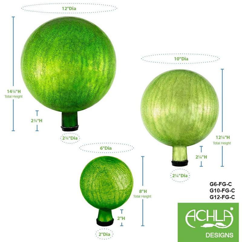 Achla Designs 12 Inch Glass Crackly Globe Sphere Garden Ornament, Fern Green