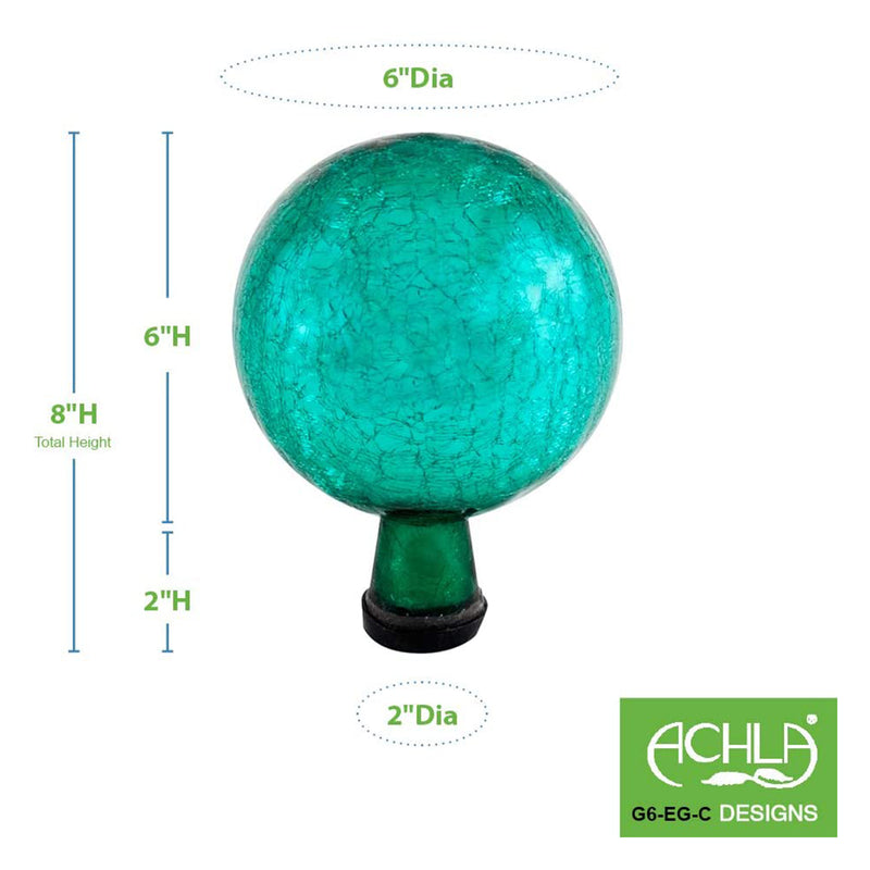 Achla Design Crackle Glass Classic Garden Gazing Globe, 6 Inch, Emerald Green
