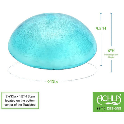 Achla Designs Crackle Glass Garden Toadstool Mushroom Gazing Ball, 9 Inch, Teal