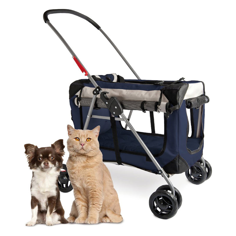 PetLuv Happy Cat Premium 3-in-1 Soft Sided Detachable Pet Crate & Stroller, Blue