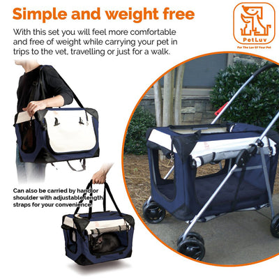 PetLuv Happy Cat Premium 3-in-1 Soft Sided Detachable Pet Crate & Stroller, Blue
