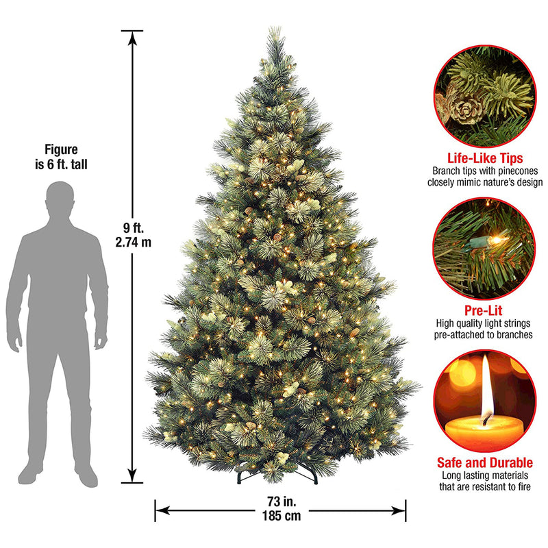 National Tree Company Carolina Pine 9 Foot Prelit Artificial Christmas Tree
