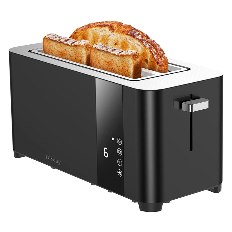 BBday 4 Slice Extra Wide Long Slot Toaster with LCD Touchscreen Display, Black