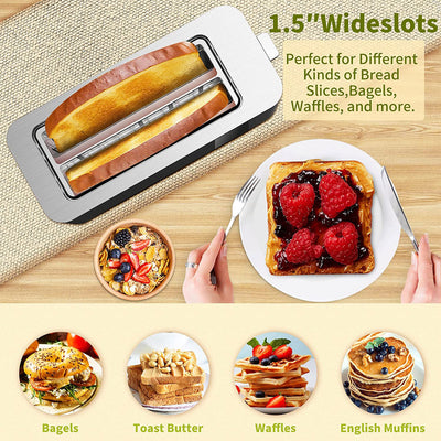 BBday 4 Slice Extra Wide Long Slot Toaster with LCD Touchscreen Display, Black