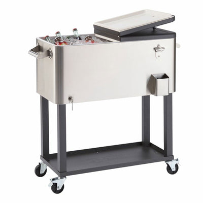 TRINITY 100 Qt Stainless Steel Cooler/Ice Cart w/ Shelf, Wheels, & Bottle Opener