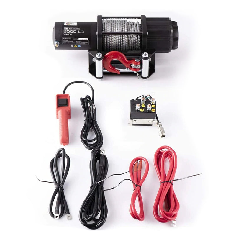 RUGCEL 5,000 Pound Rated Capacity Electric Winch with 50 Foot Long Steel Rope