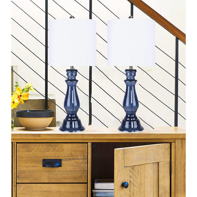 Grandview Gallery 25 Inch Modern Baluster Table Lamp, Sapphire Blue (Set of 2)