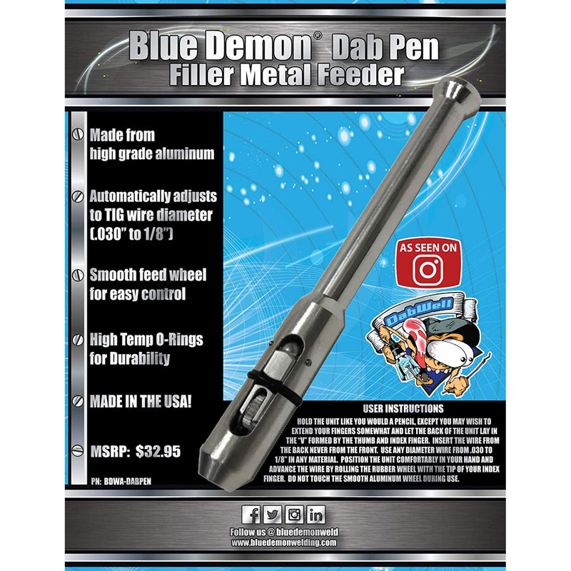 Blue Demon Dabs Wellington Lightweight Precision Control Dab Pen for TIG Welding