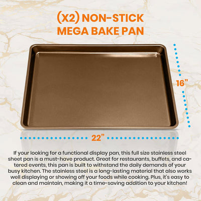 NutriChef Extra Large Nonstick Rimmed Cookie and Baking Sheets, Gold, Set of 2