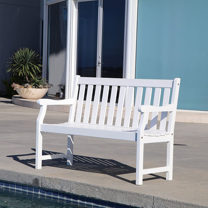 VIFAH Atlantic Painted 5 Foot Acacia Wooden 3 Seater Outdoor Bench, Baltic White