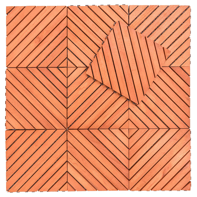 VIFAH V182 Interlocking Diagonal 12 Slat FSC Eucalyptus Deck Tiles, 10 Pack