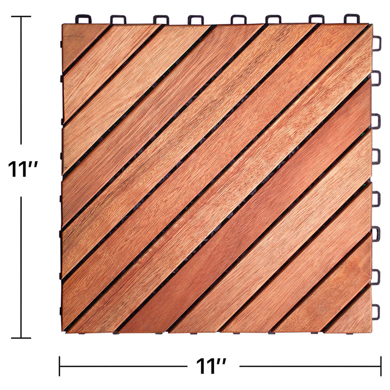 VIFAH V182 Interlocking Diagonal 12 Slat FSC Eucalyptus Deck Tiles, 10 Pack