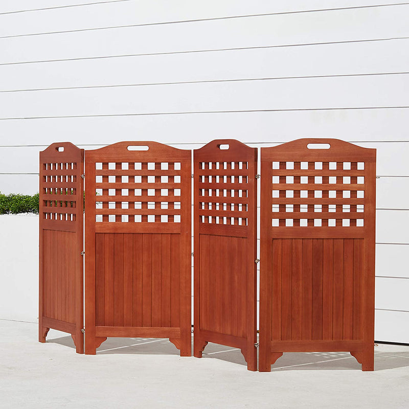 VIFAH Malibu 46 Inch H x 95 Inch W Outdoor Wood Privacy Screen with 4 Panels