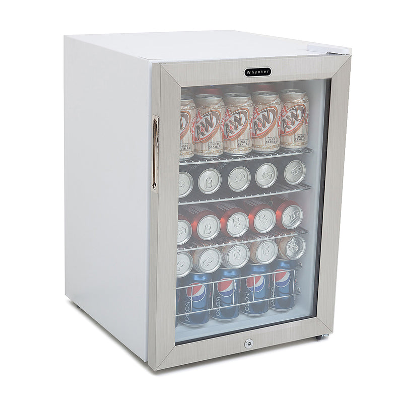 Whynter 90 Can 3 Adjustable Shelf Locking Glass Front Drink Refrigerator, White