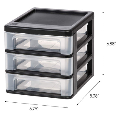 IRIS USA Compact 3 Drawer Plastic Desktop Storage Organizer, Black (2 Pack)