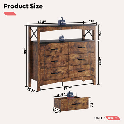 Buffet Hallway & Living Room Storage Cabinet w/6 Drawers, Rustic Brown (Used) - VMInnovations